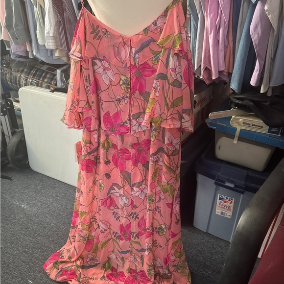 Gianni Bini Vibrant Pink Floral Long Sleeve shorts with flowing sheer skirt NWT - Picture 10 of 10